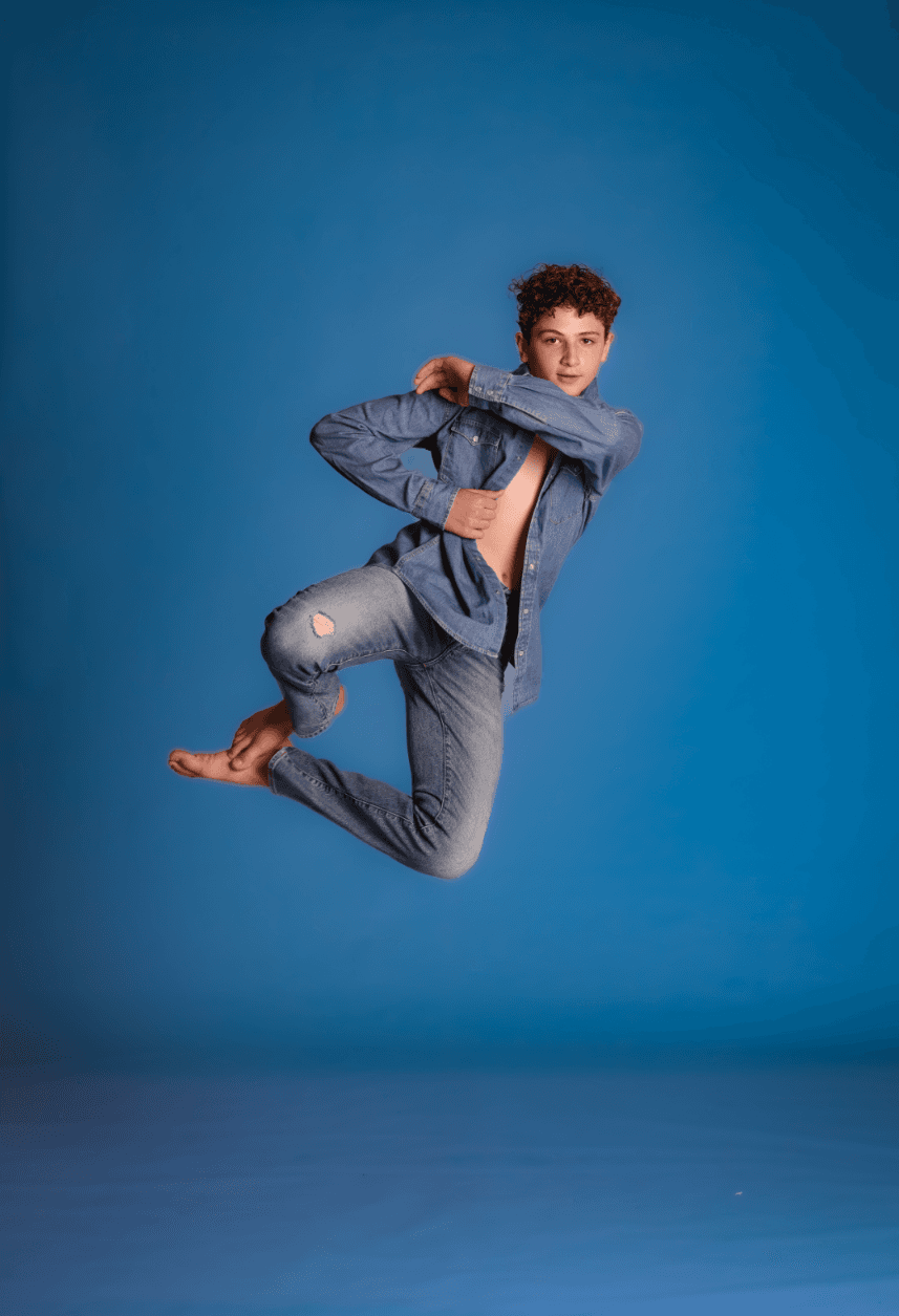 A DanceSpace competition dancer mid-leap